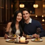 Smiling couple consulting with a dentist about dental implants in a bright dental office