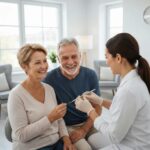 Smiling couple in a dental office, highlighting patient satisfaction with dental implants
