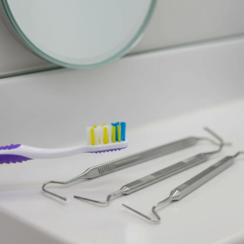 Soft-bristle toothbrush and interdental cleaning tools for dental implant hygiene