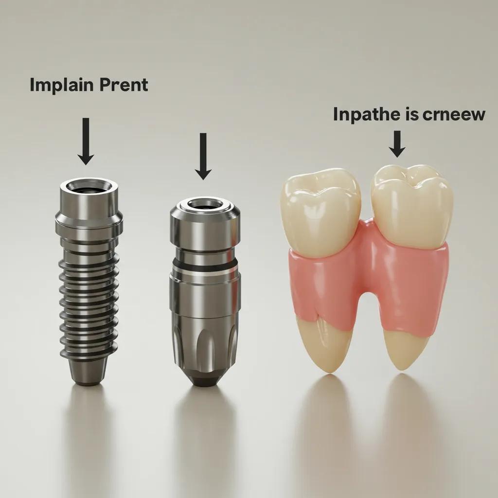 Three main components of a dental implant: post, abutment, and crown