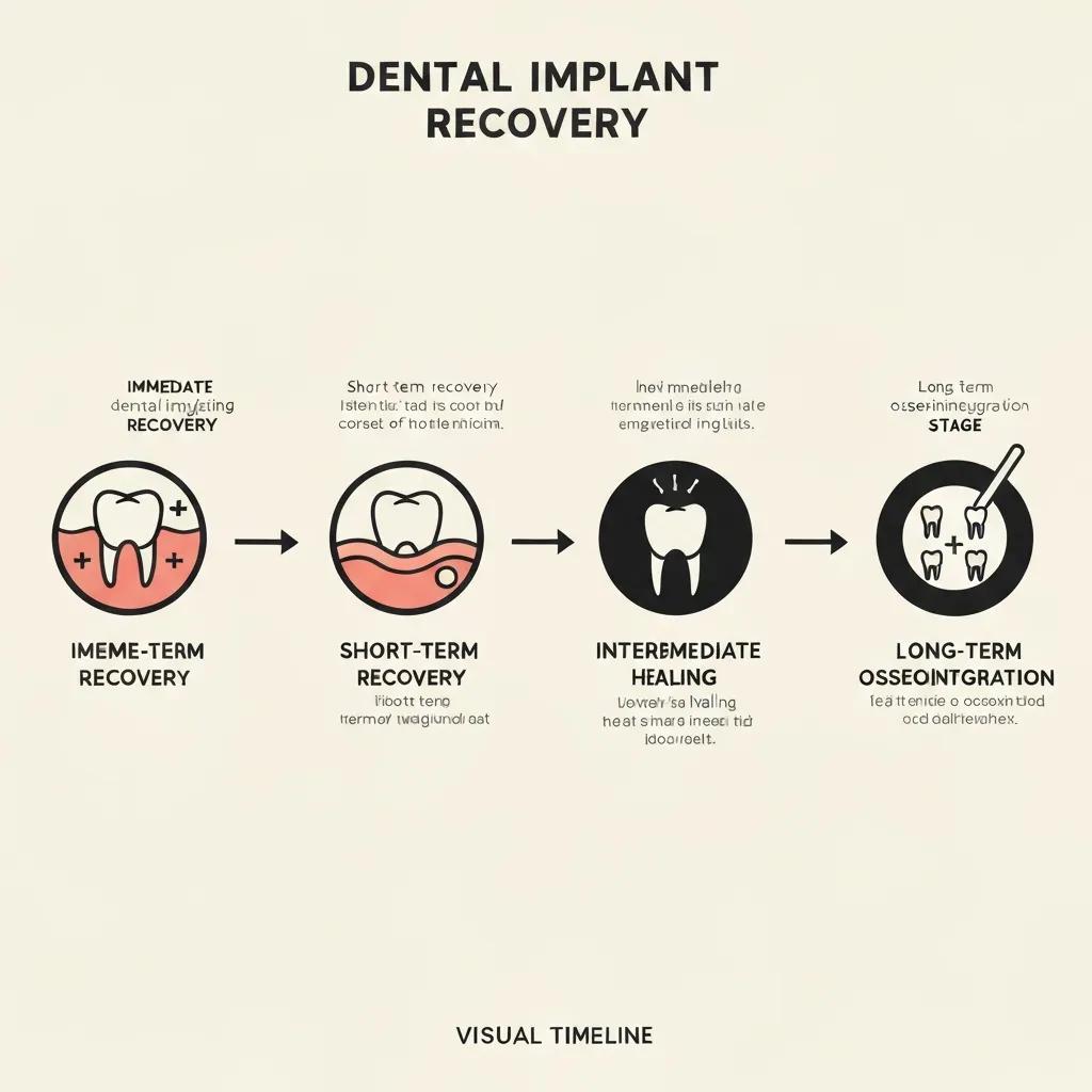 Visual timeline illustrating the stages of dental implant recovery