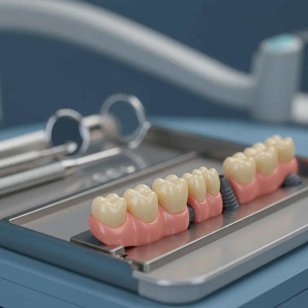 Zirconia dental implants showcasing tooth-like color and texture on a dental tray