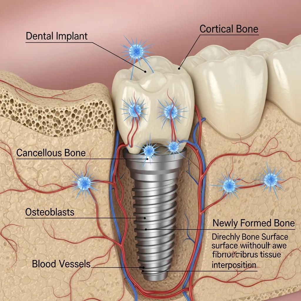 Close-up of dental implant placement illustrating osseointegration process
