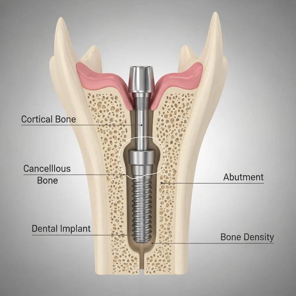 Close-up of healthy jawbone structure with dental implant