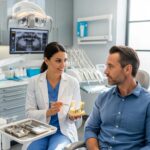 Dental consultation about dental implants in a modern office setting