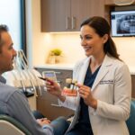Dental consultation about implants in a friendly clinic environment