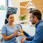 Dental consultation about implants in a welcoming clinic environment