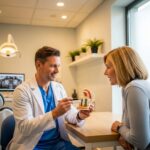 Dental consultation about implants in a welcoming clinic setting