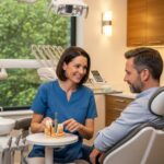 Dental consultation on implants in a welcoming clinic environment