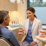 Dental consultation on implants in a welcoming clinic environment