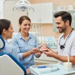 Dental consultation on tooth replacement options with a focus on implants, bridges, and dentures