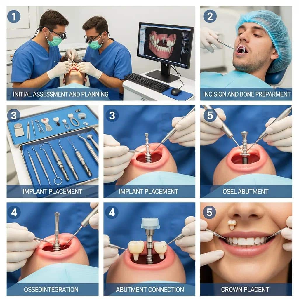 Skilled dentist performing a dental implant placement