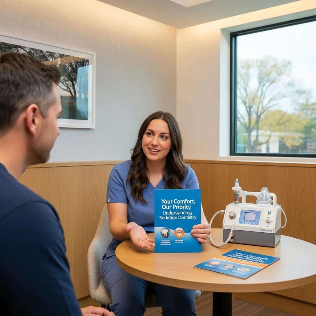 Dental professional discussing sedation options with a patient, emphasizing the importance of comfort and anxiety reduction during dental procedures