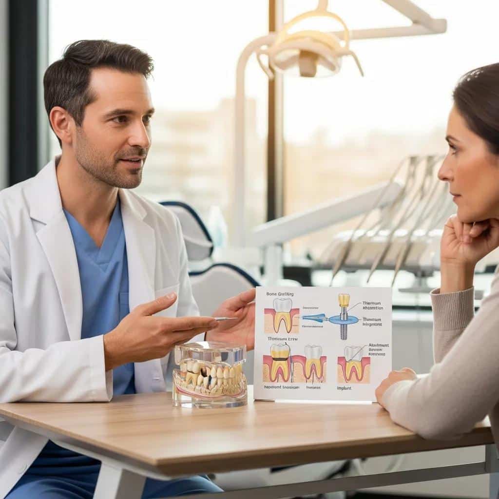 Dental professional discussing traditional dental implants with a patient