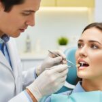 Dental professional examining a dental implant in a clinical setting, emphasizing care and professionalism