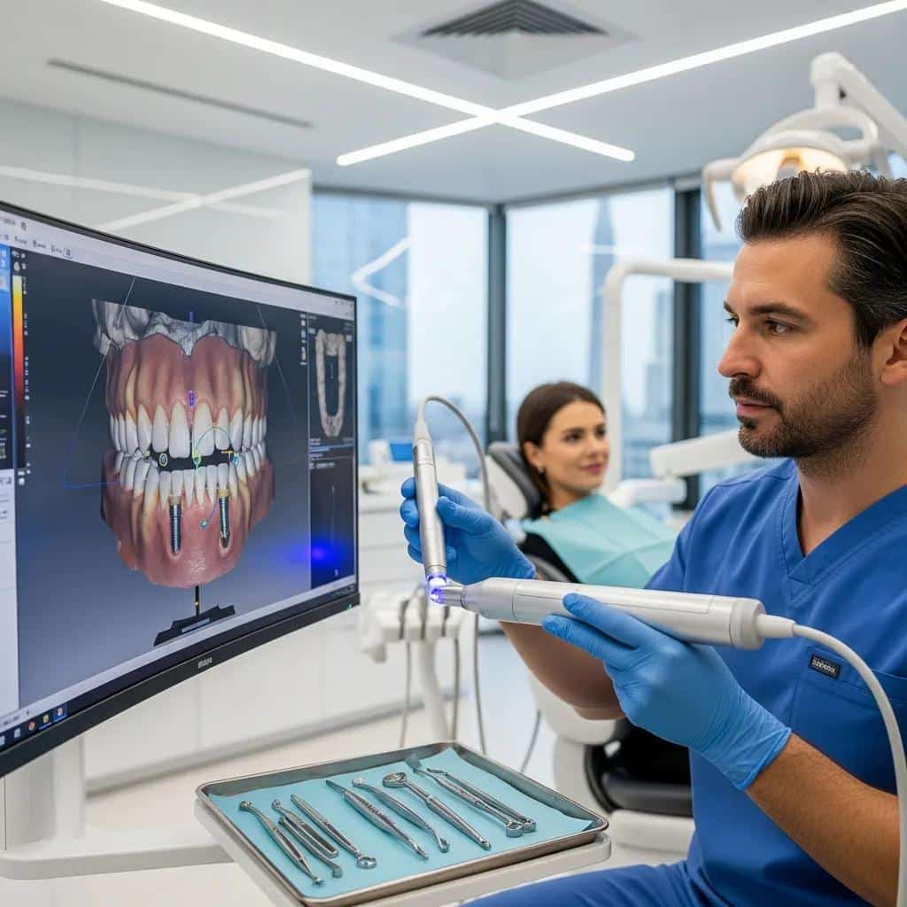 Dentist planning implants with advanced digital technology