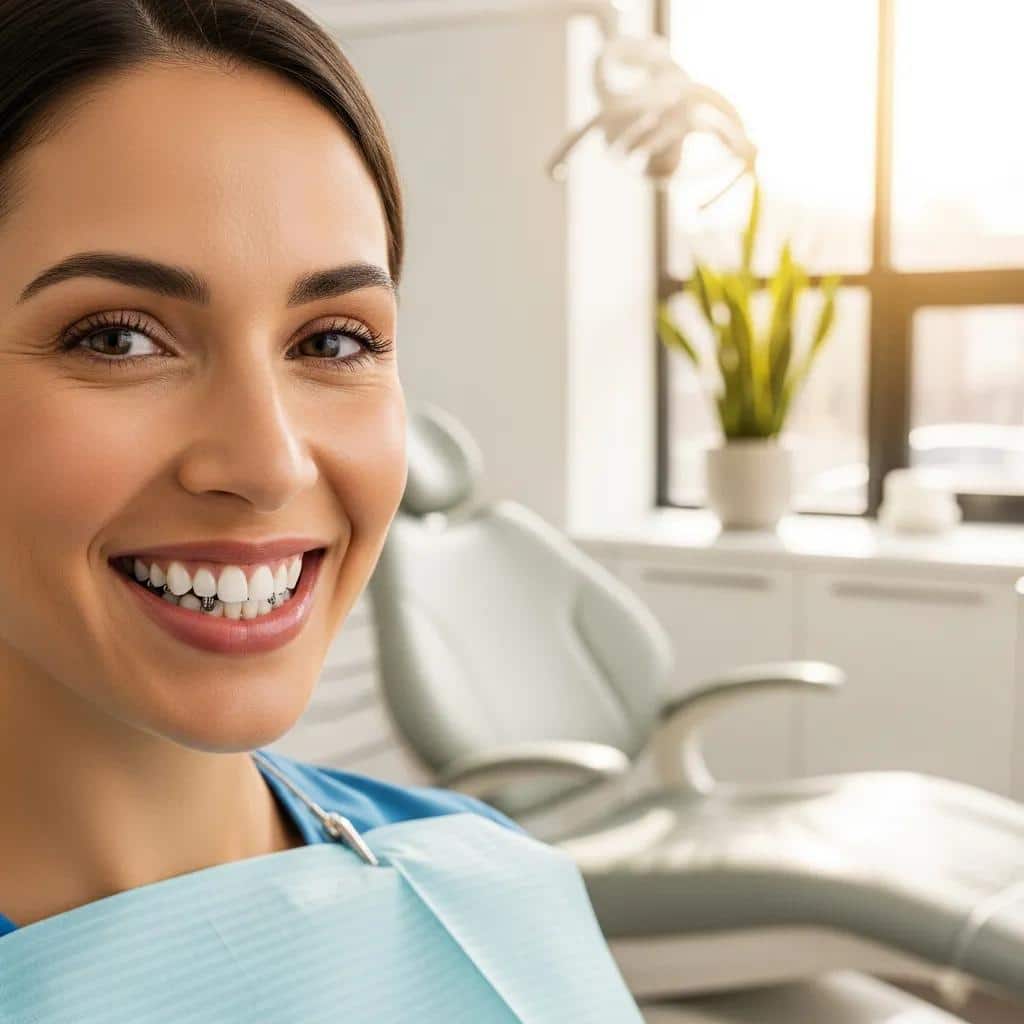 Happy patient displaying the benefits of mini dental implants