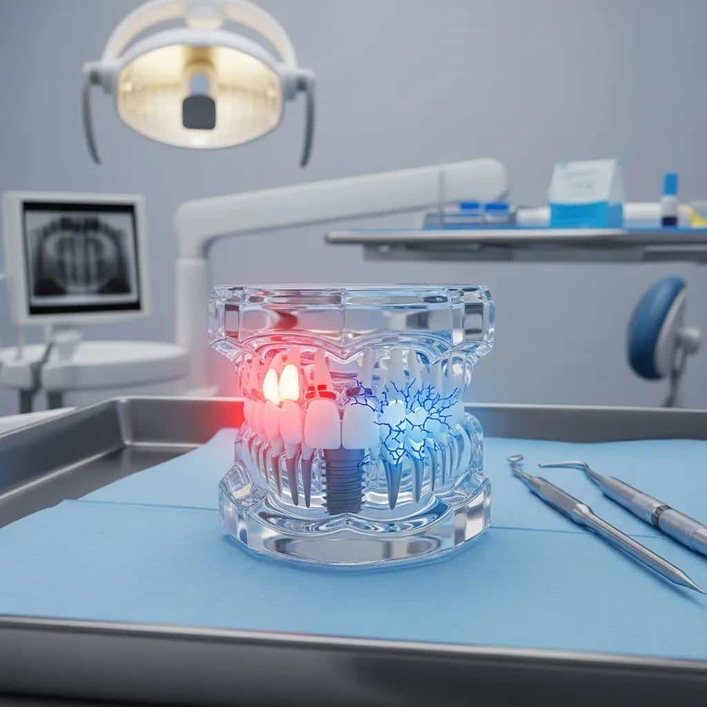 Graphic showing common failure points of dental implants and treatment implications
