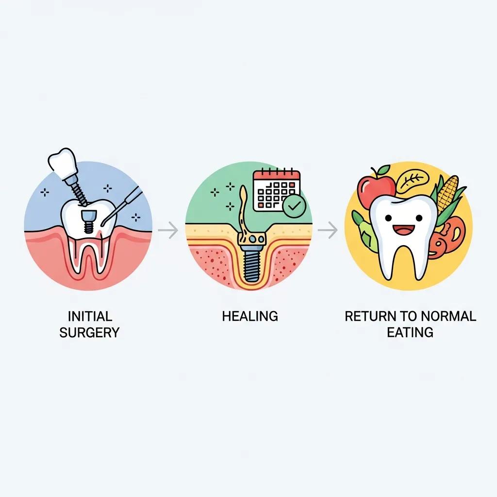 Illustration of the dental implant recovery timeline stages