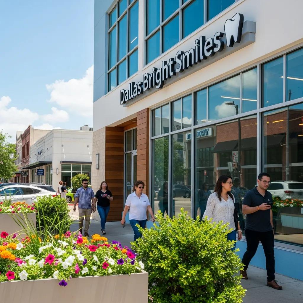 Modern dental clinic in Dallas with a welcoming exterior and community atmosphere