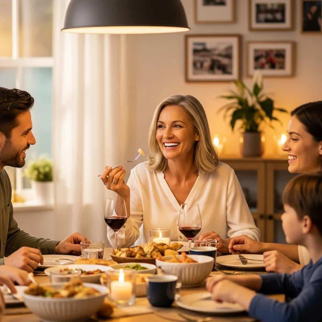 Patient enjoying a meal with family, showcasing confidence after dental implants
