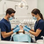 Patient receiving dental implant procedure in a modern dental office, emphasizing comfort and care