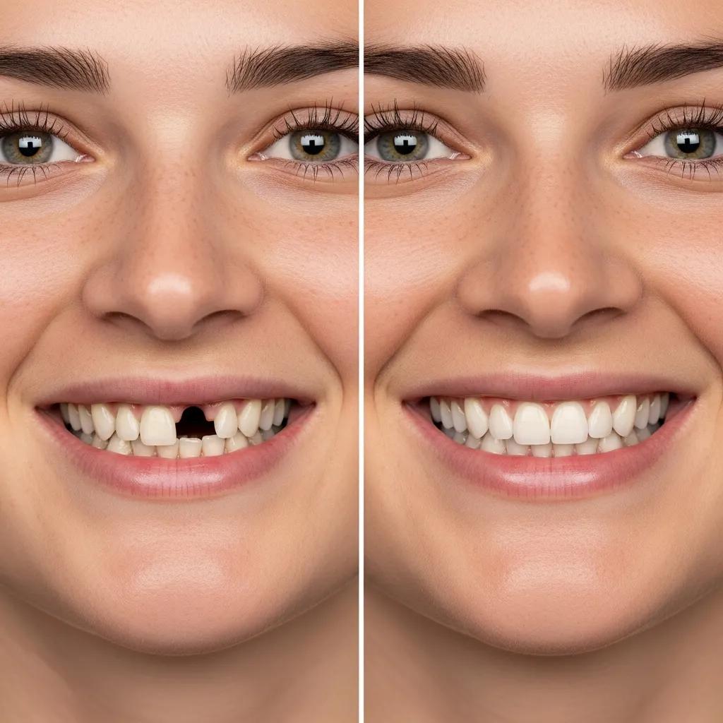 Before-and-after smile transformation showcasing benefits of dental implants