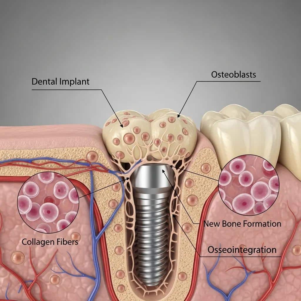 Implant bonding with jawbone during osseointegration
