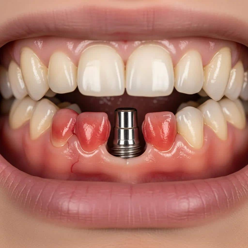 Close-up of dental implants showing signs of potential failure