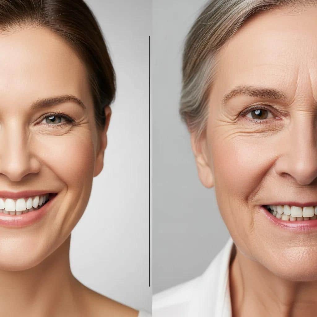 Side-by-side comparison showing a dental implant next to a denture to highlight benefits