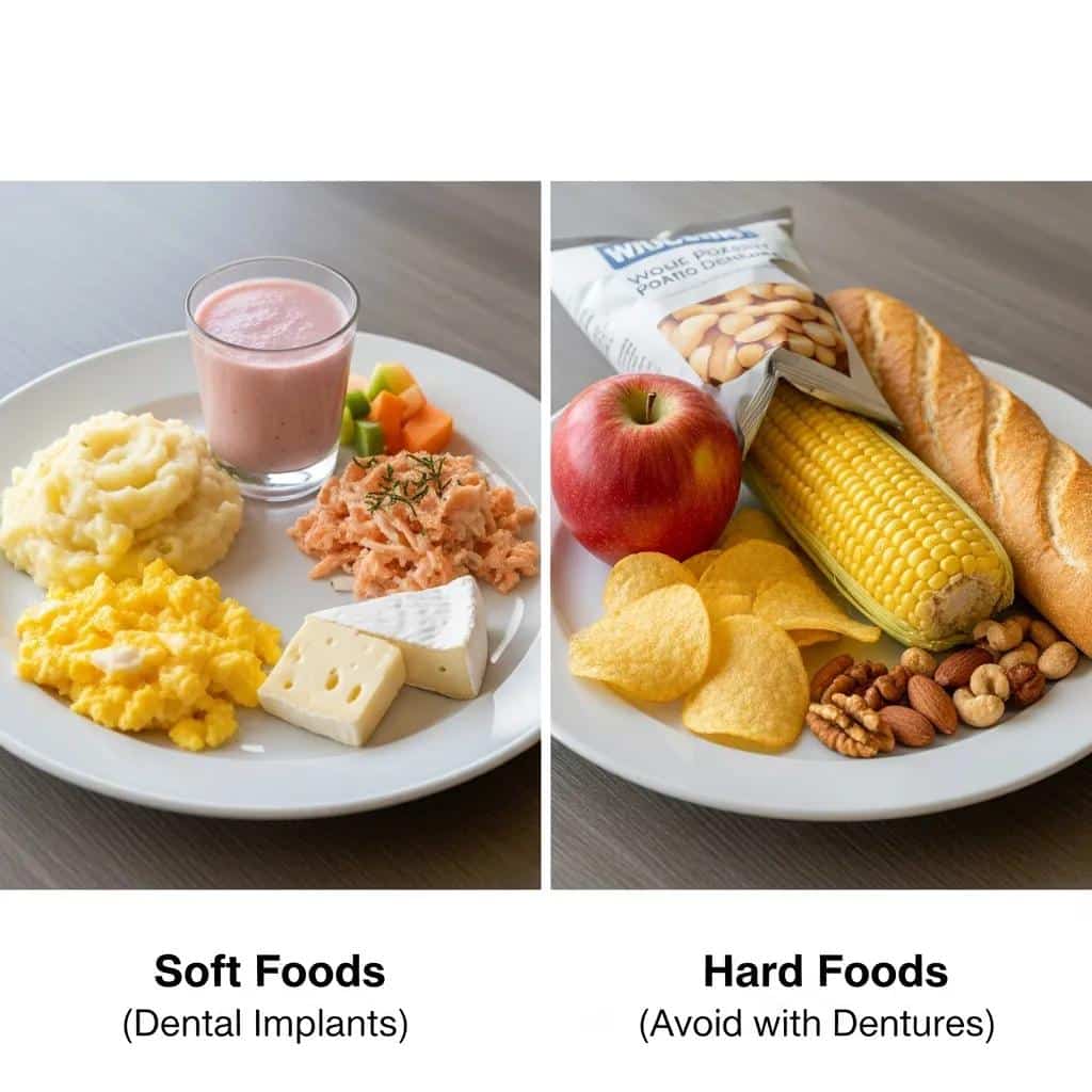 Comparison of dietary restrictions for dental implants and dentures