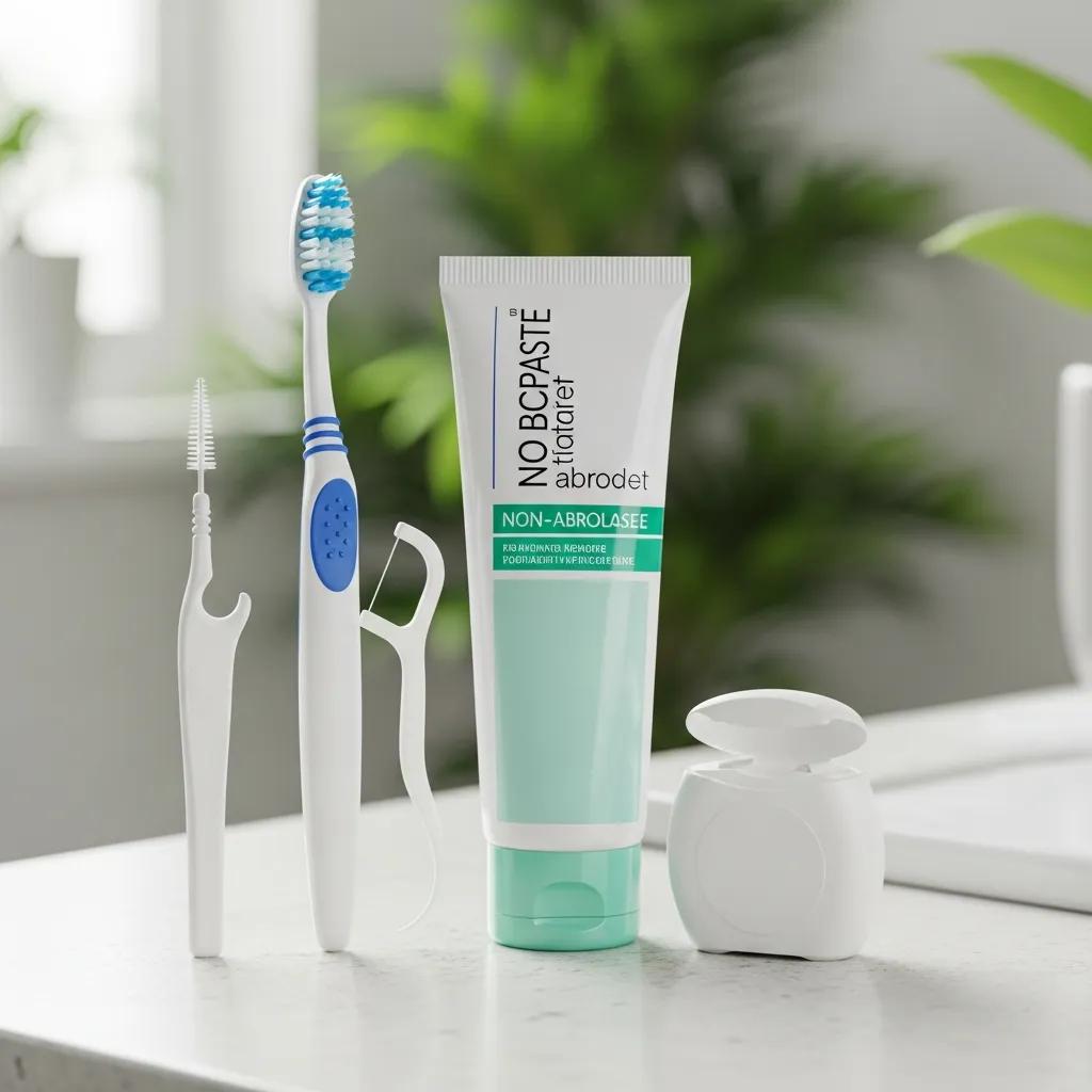 Dental care kit with toothbrush, toothpaste, floss, and interdental brush for dental implant hygiene