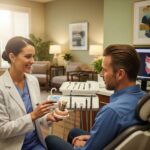 Dental consultation about implant costs in a welcoming clinic setting