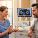 Dental consultation about implant failures in a warm clinic setting