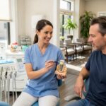 Dental consultation about implants in a welcoming clinic environment
