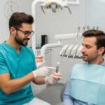 Dental consultation on implants and bridges in a modern dental office