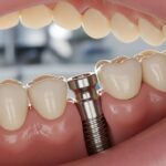 Dental implant in a clinical setting highlighting its structure and surrounding gum tissue