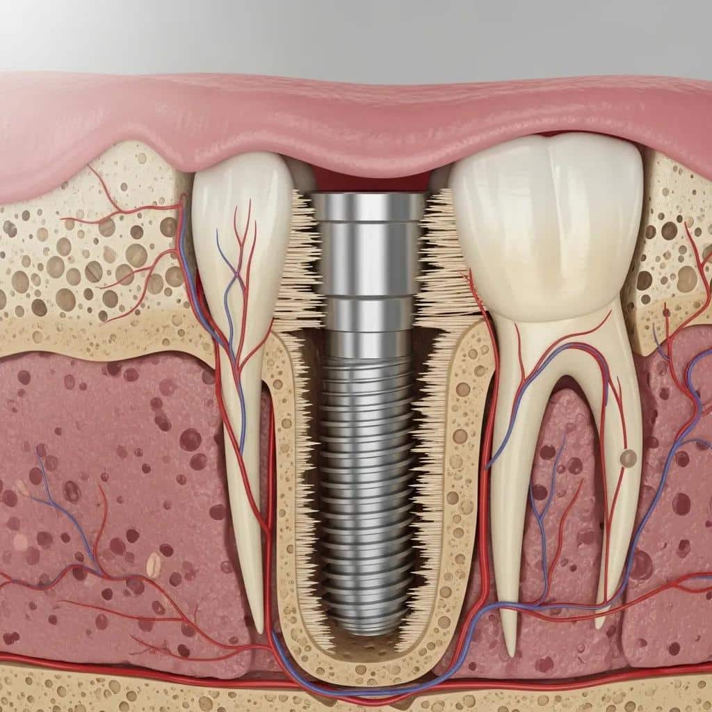 Dental implant osseointegration with jawbone for natural appearance