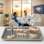 Dental restoration options including implants, crowns, and bridges in a modern dental office