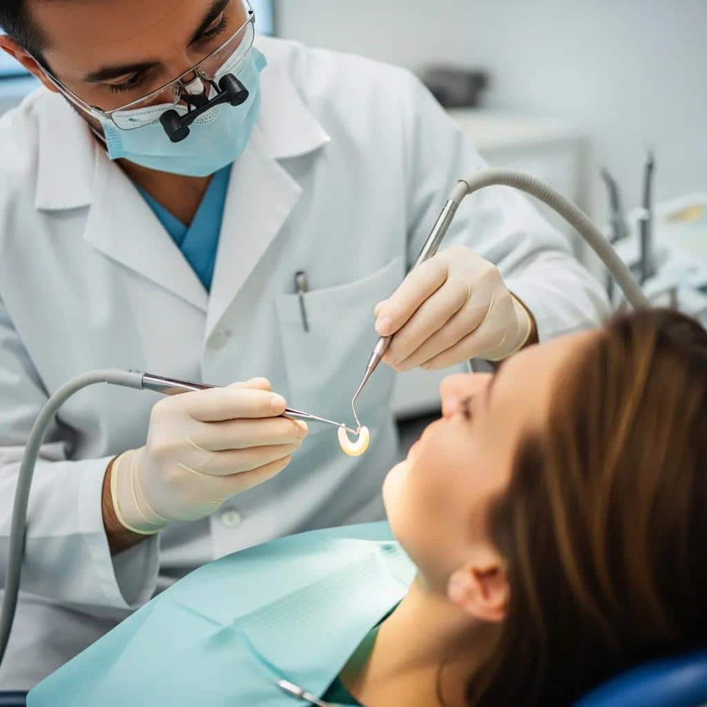 Dentist performing a simple wisdom tooth extraction on a patient