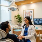 Emergency dental services in a welcoming clinic environment with a dentist and patient interaction