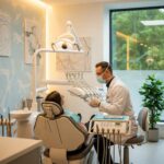 Modern dental clinic with a dentist and patient, emphasizing comfort in root canal treatment
