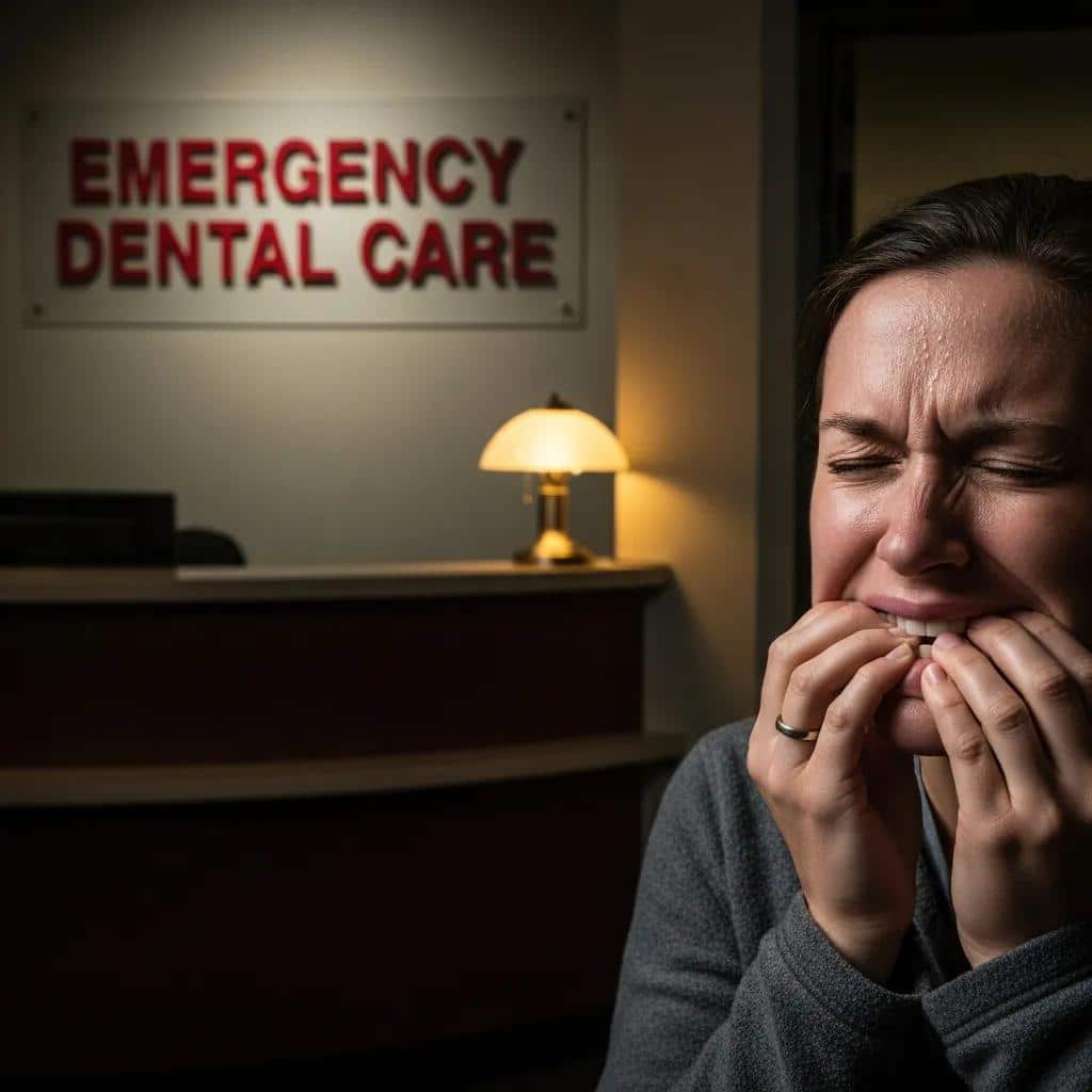 Patient in distress indicating severe tooth pain, highlighting the need for emergency dental care
