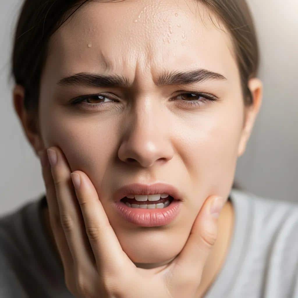 Person experiencing severe toothache, illustrating symptoms of a dental emergency