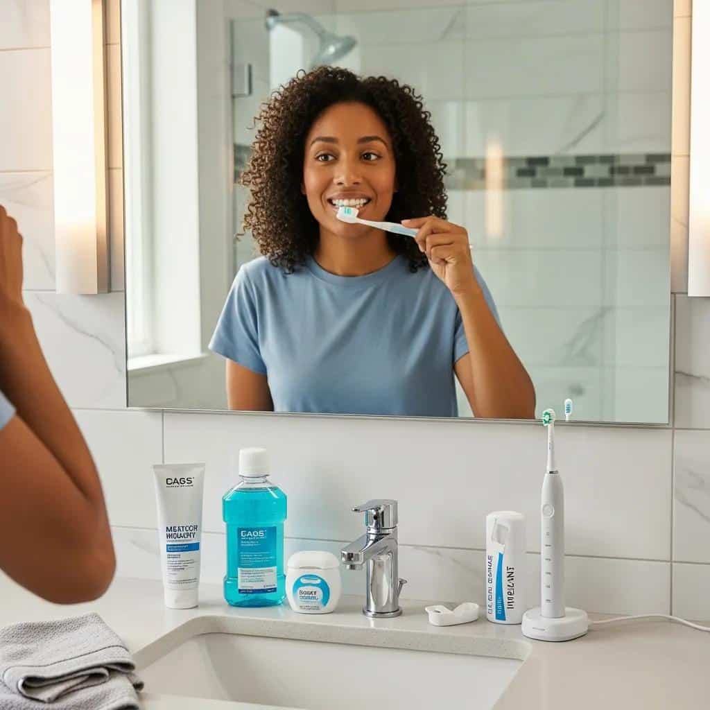 Person performing daily dental care routines for dental implants, emphasizing essential maintenance practices