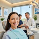 Smiling patient in a dental office after successful dental implant procedure