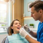 Smiling patient receiving dental care for implant health