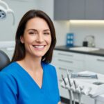 Smiling patient with dental implants in a modern dental clinic