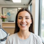 Smiling patient with dental implants in a modern dental clinic