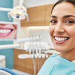 Smiling person showcasing dental implants in a bright dental office